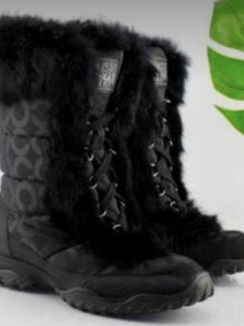 Coach Jennie Black Faux Fur Winter Lace-Up Boots